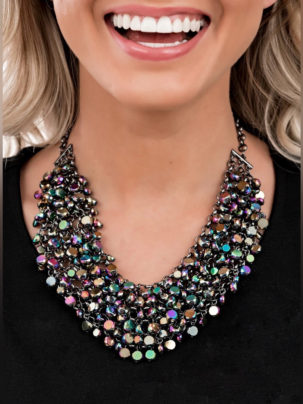 Iridescent Multi-Color Statement Necklace & Earrings Set